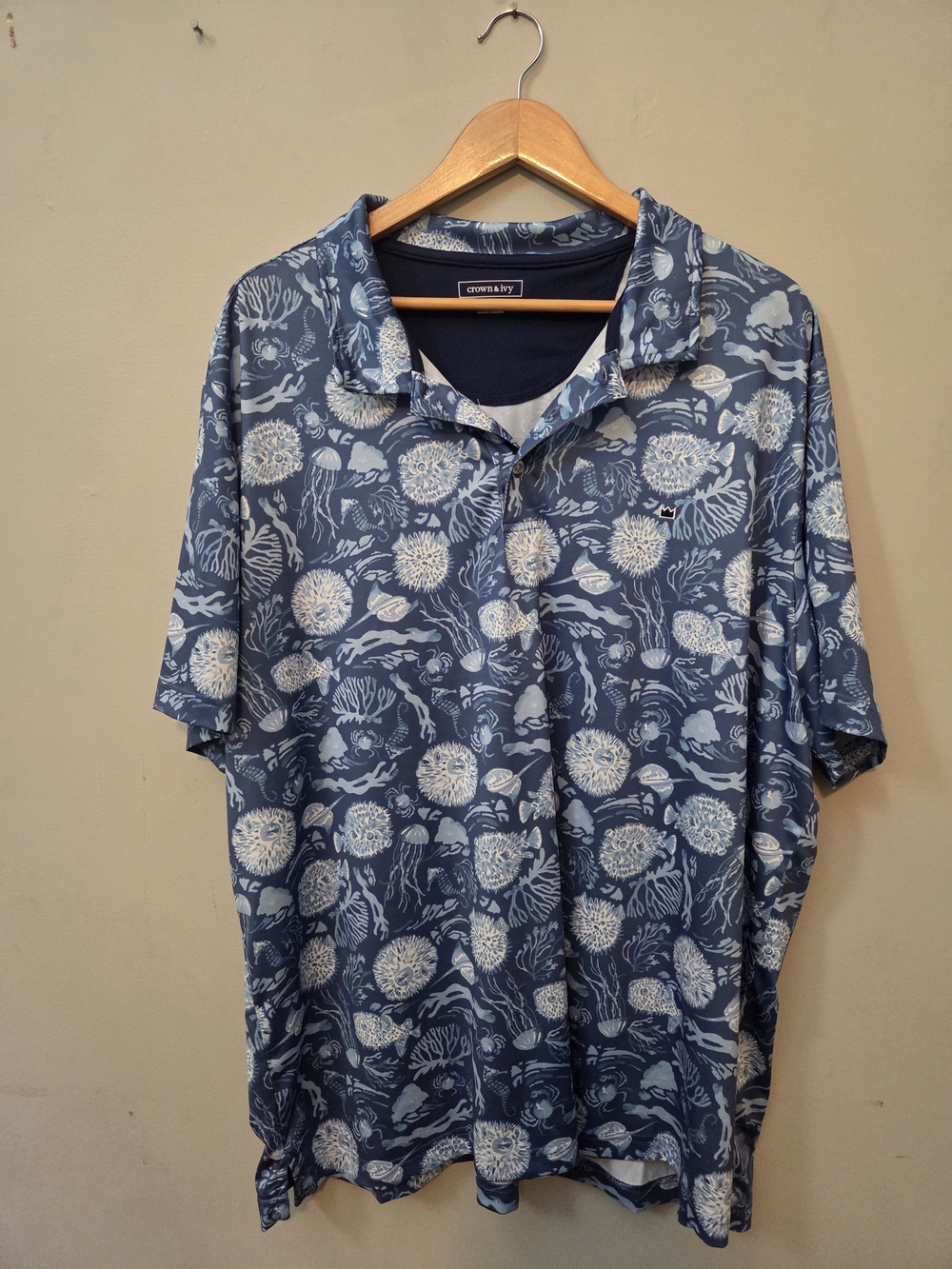 Crown & ivy Blue Polo Marine-Print Resort 2xl